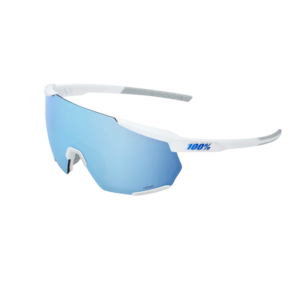 OCULOS 100% RACETRAP - MATTE WHITE - HIPER BLUE MULTILAYER MIRROR LENS